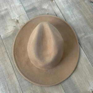 Free People Wide Brim Fedora Hat Camel Tan 100% Wool Sz OS
